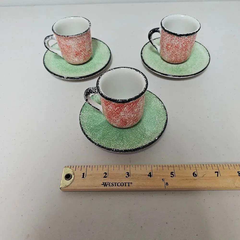 Studio Nova  BF071 Handpainted Vintage Pottery Cup and Saucer - set of 3